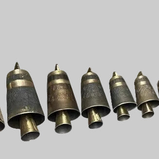 Greek handmade bells No. 1 to No. 18 in a sound series for animal and decoration
