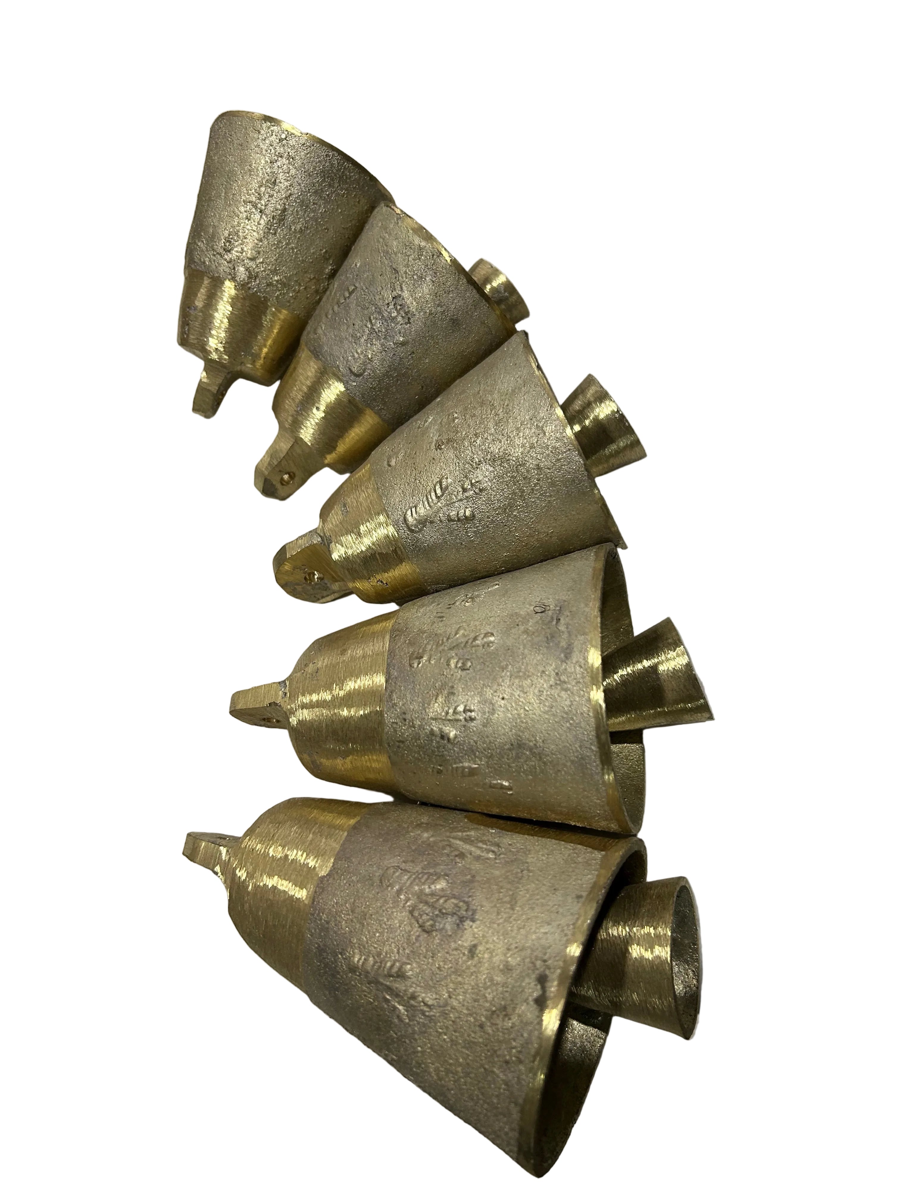 Greek handmade bronze sheep & goat bells ( 5 bells) with leather collars